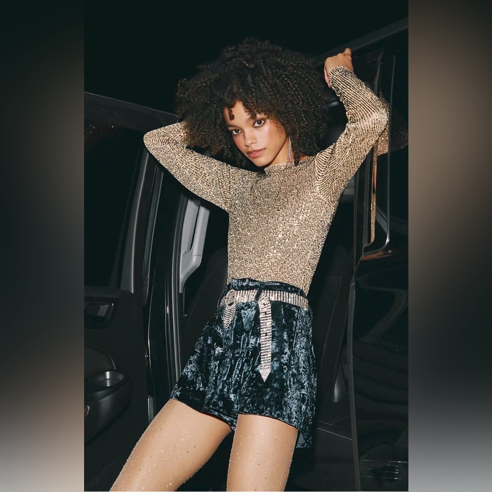 Free People Gold Rush NWT Sequin Metallic Gold Holiday Party Top Size Medium
